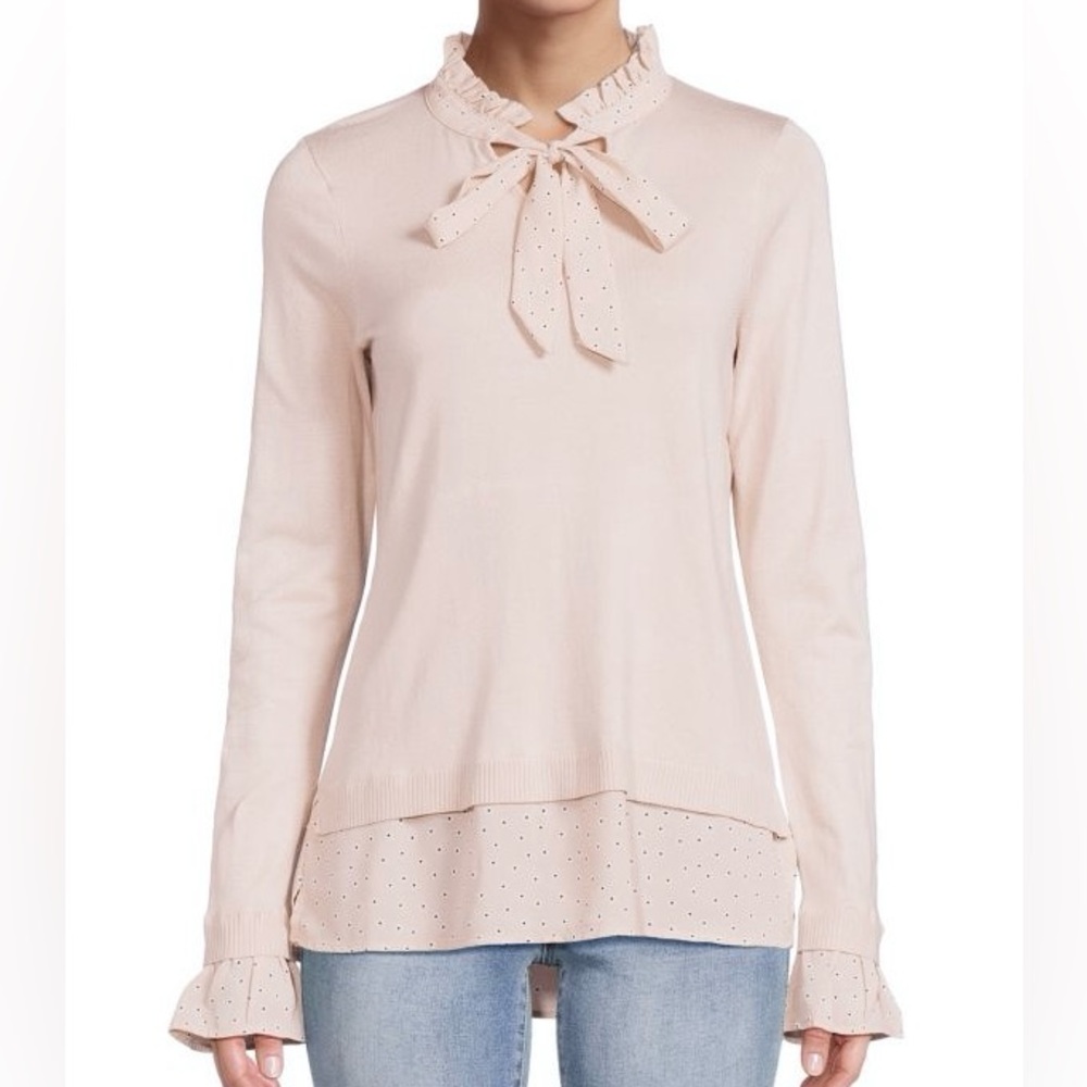 Adrianna Papell Blush Ruffle Collar LS Blouse